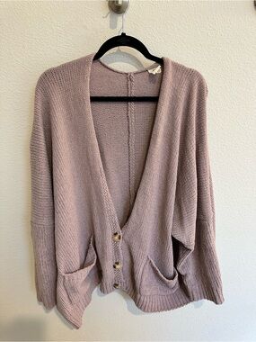 Vici Dusty Purple Button-Front Knit Oversized Cardigan